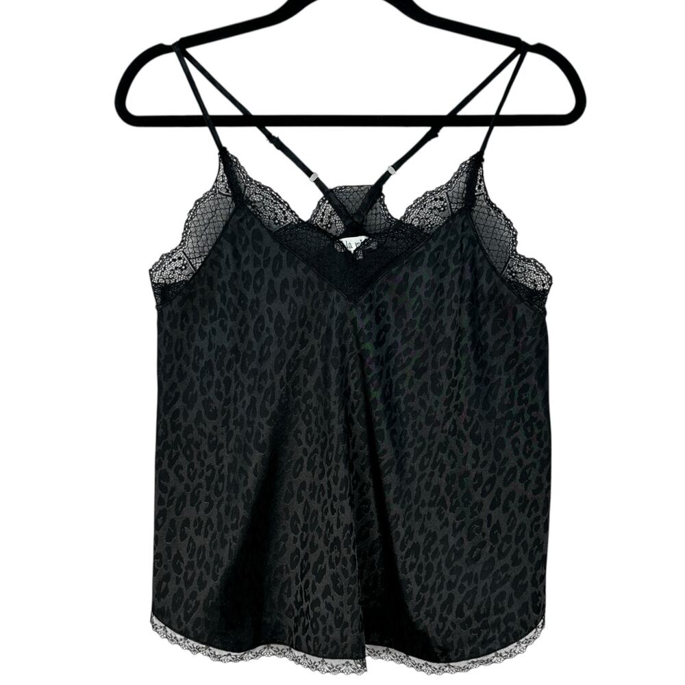 La Miel Cami Camisole Top Womens Size Small Black Lace Leopard Print Racerback